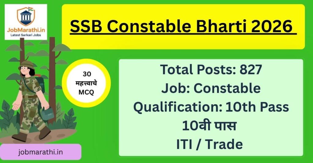 👉 “SSB Constable Bharti 2026 827 vacancies for 10th pass candidates”