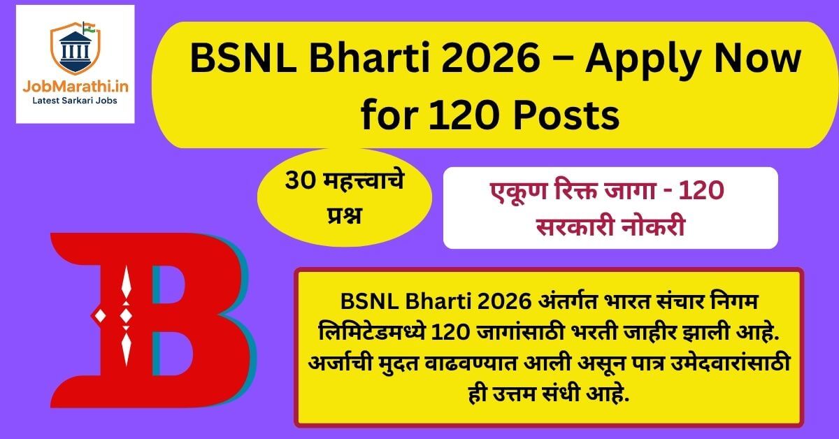 BSNL Recruitment 2026 Notification for 120 Posts with Extended Last Date