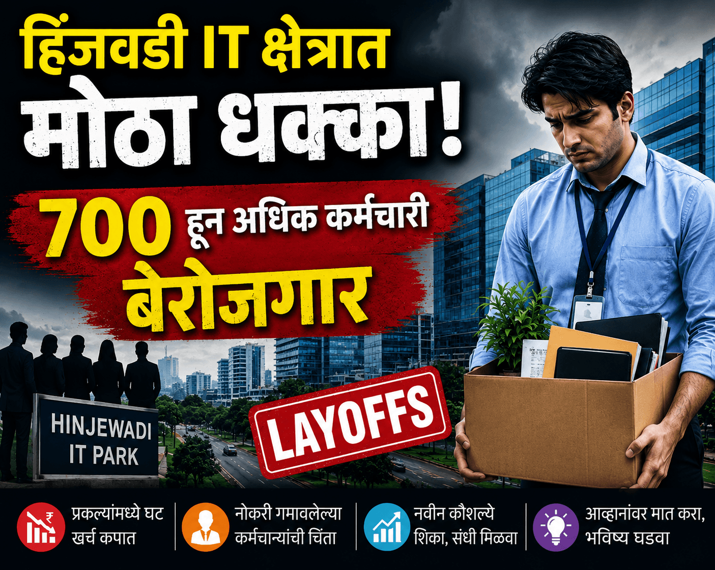 हिंजवडी आयटी पार्कमधील कर्मचारी कपात आणि 700 हून अधिक कर्मचाऱ्यांच्या बेरोजगारीचे प्रतीकात्मक चित्र.
