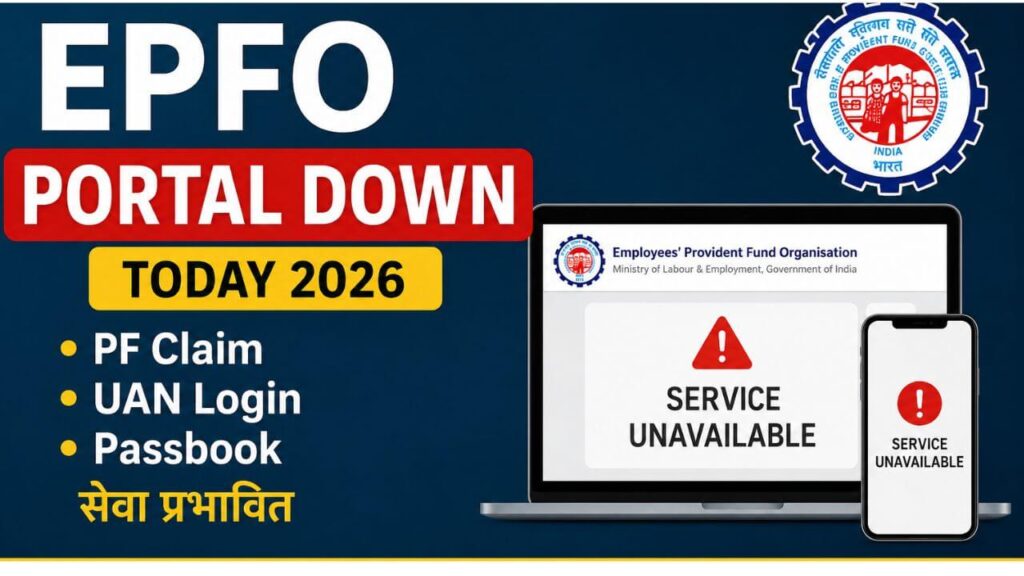 EPFO Portal Down Today 2026 – PF Claim, UAN Login आणि Passbook सेवा प्रभावित असल्याची माहिती दर्शविणारी